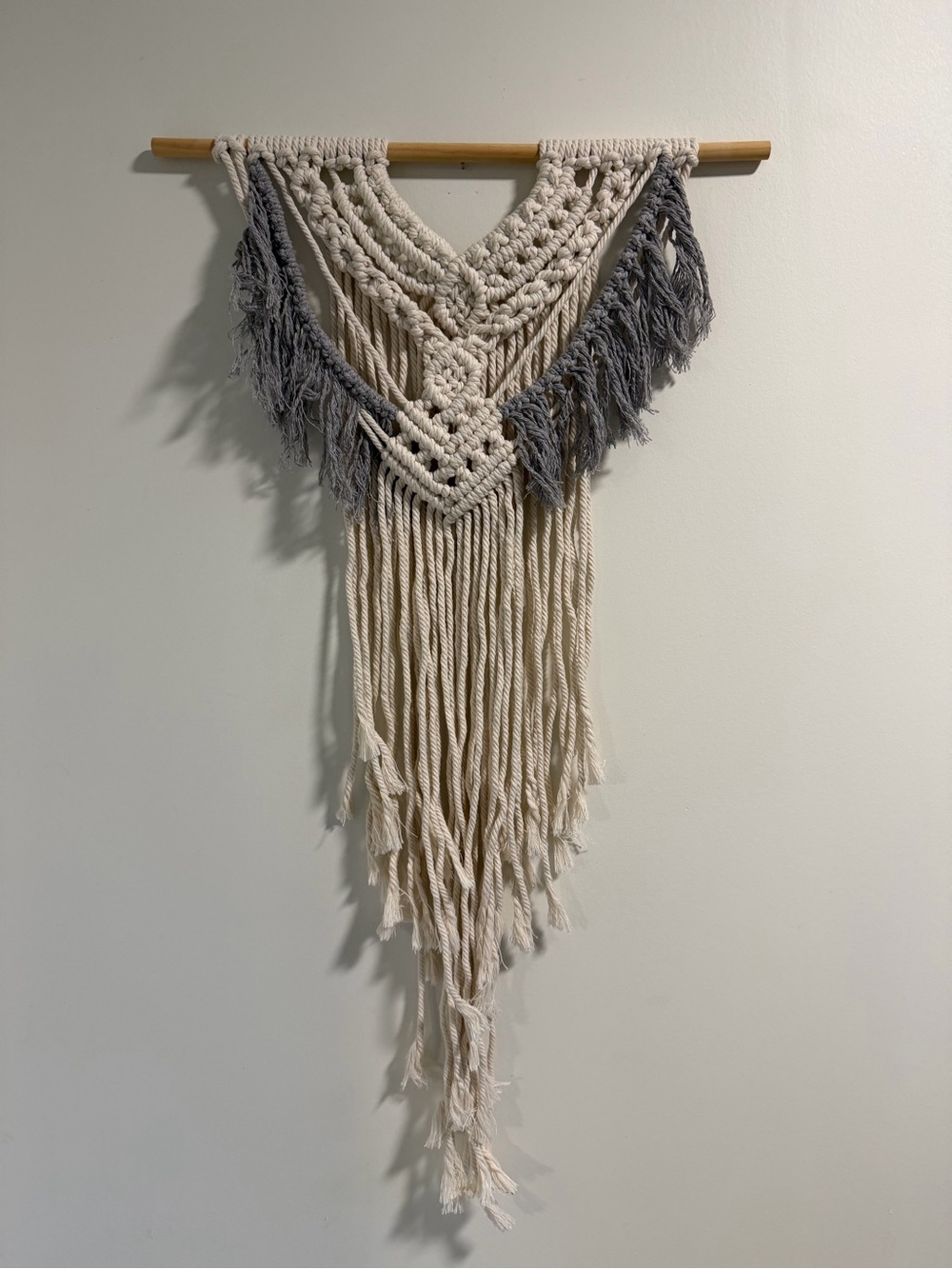 Handmade Macramé Wall Hanging in Natural and Gray